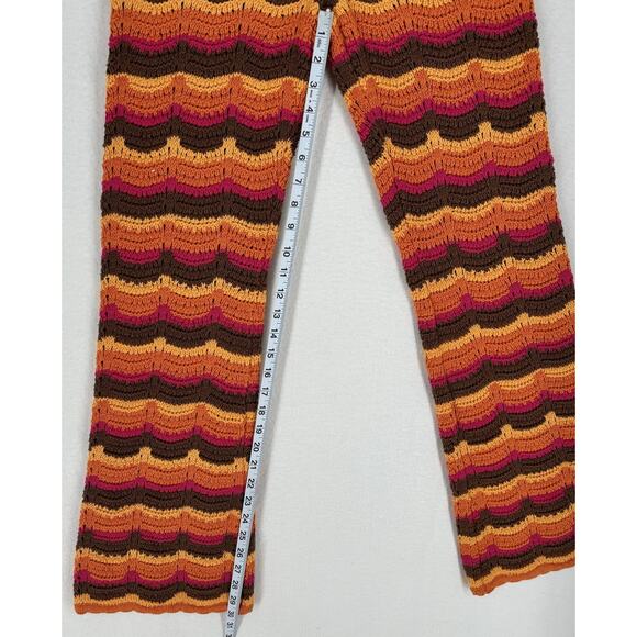 Cotton On Crochet Pants Orange Brown Size M Flare Boho Festival Retro New - Picture 5 of 8